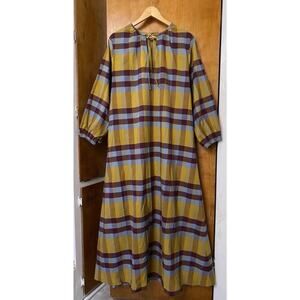 Sunshine Tienda SIENNA DRESS Prickly Pear Check Plaid Maxi Peasant Boho Sz L